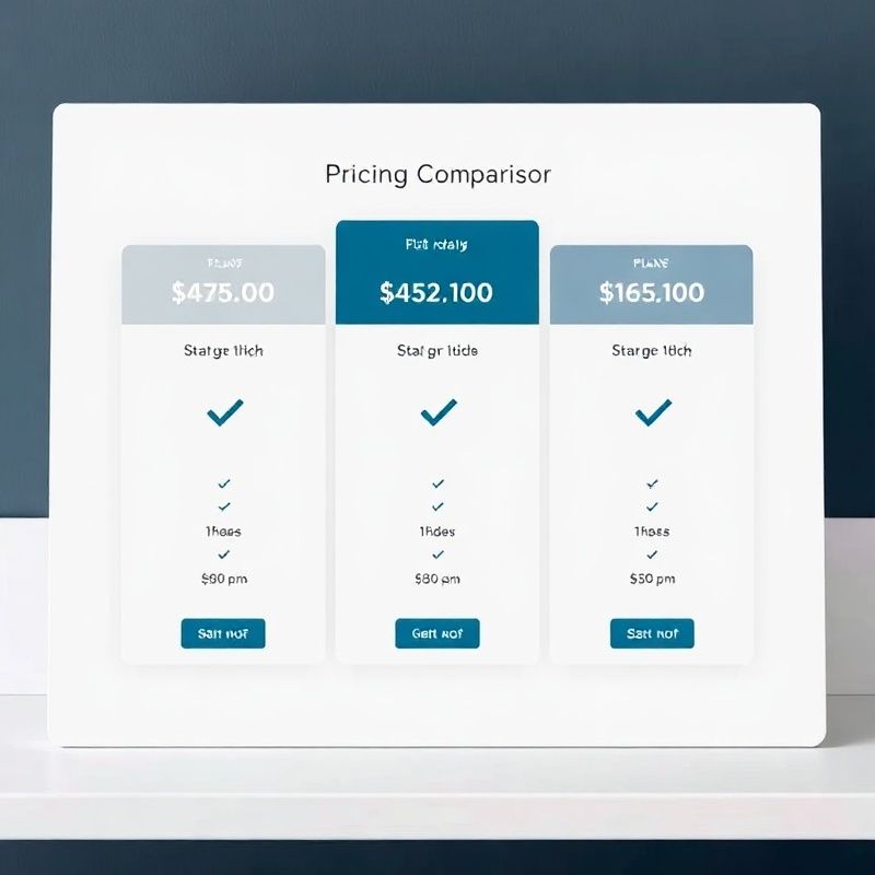 Preisvergleichs-Tabelle mit drei Plänen auf indigo-getöntem Interface